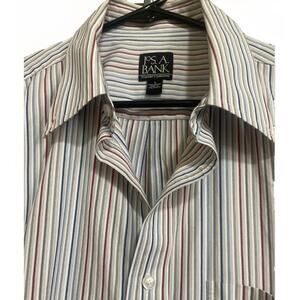 Jos A Bank Travelers‎ Collection Short Sleeve Button Up Shirt Large Pin Stripe